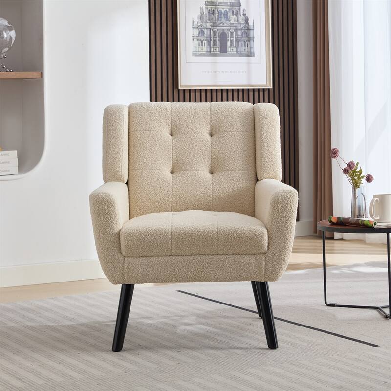 Modern Ergonomics Accent Chair with Black Legs - White Teddy