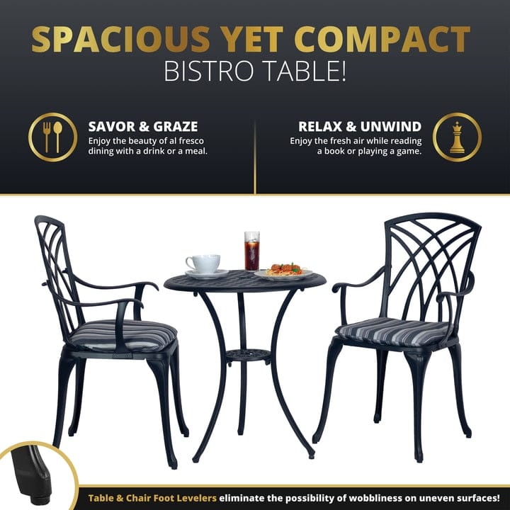 Kinger Home Ekta 24-Inch Patio Bistro Sets 3 Piece Cast Aluminum
