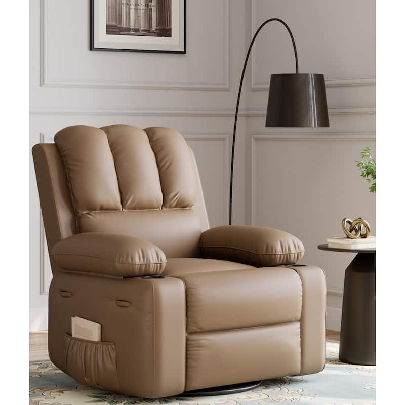 Oversized 360 Swivel Recliner Chairs with Heat and Massage - Tan