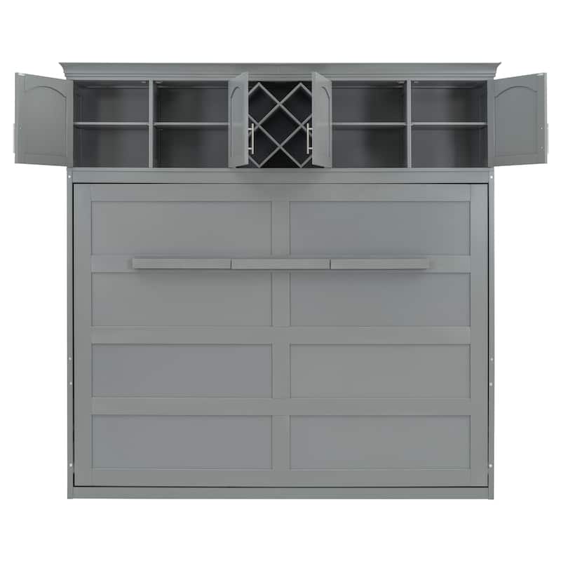Queen Size Murphy Bed Wall Bed with Top Cabinets