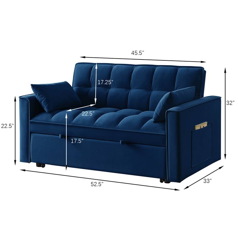 Multi-Function Loveseat Sofa Bed with Pull-Out Mechanism & Built-In Armrest Storage