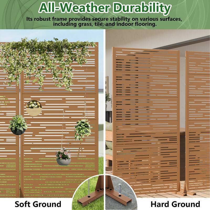 Outdoor Privacy Screen with Stand for Patio Garden Metal Fence Set of 2