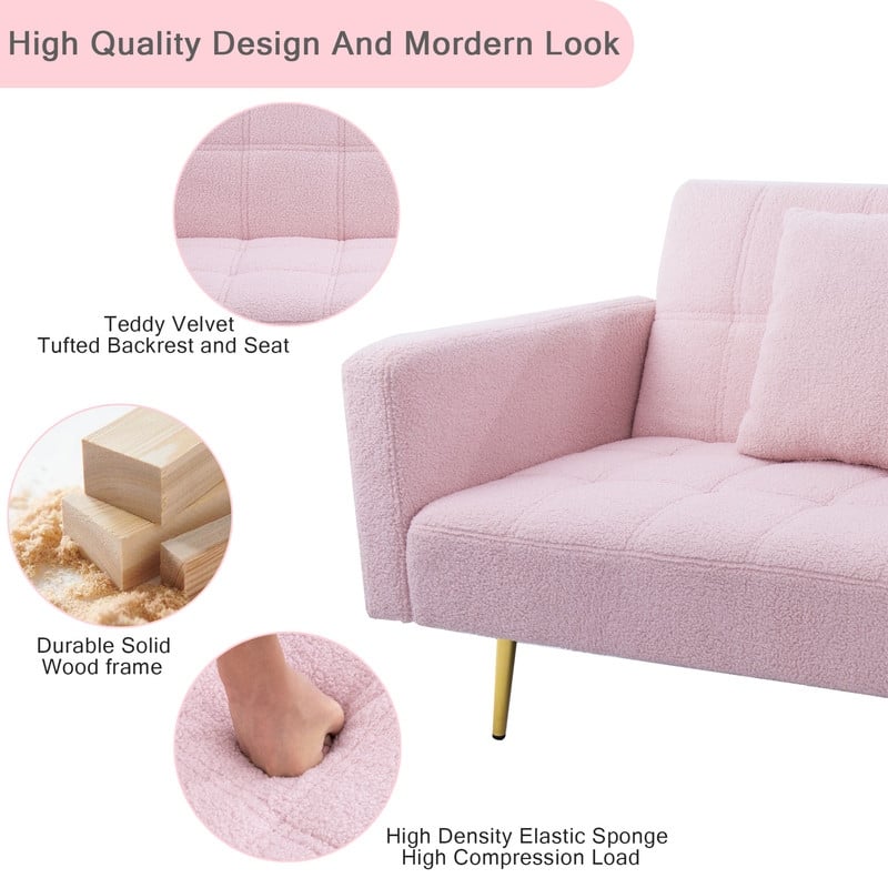 71.26" Teddy Velvet Three-Seater Sofa Bed,Beige