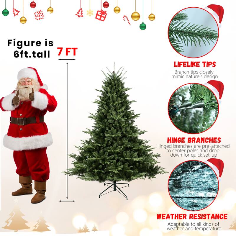 Full-Shaped 7.5FT Christmas Tree with 2441 Tips - PE/PVC Mixed Needles, Wide Base for Large Spaces, Hinged Structure,Metal Stand