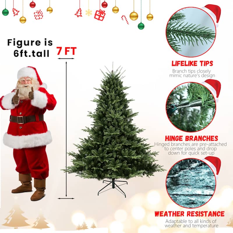 Full-Shaped Artificial Christmas Tree - PE/PVC Mixed Needles, Wide Base, Hinged Structure, Metal Stand - Green
