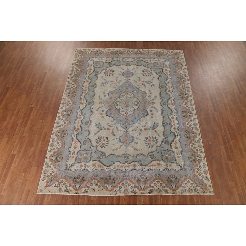 Tabriz Vintage Persian Area Rug Handmade Wool Carpet - 8'7" x 11'5"