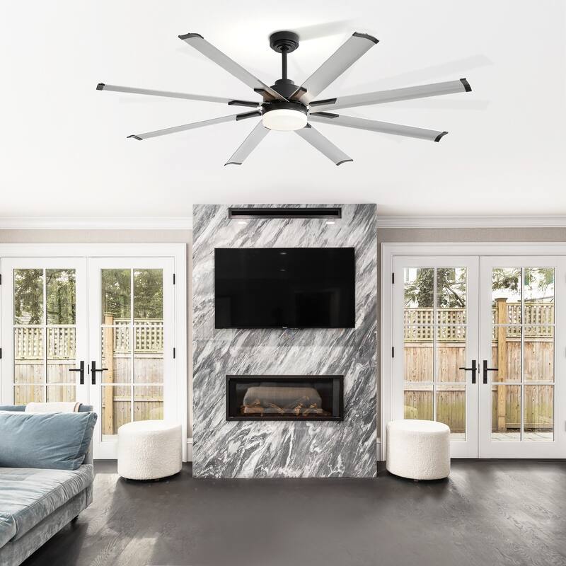 72" Gold LED Ceiling Fan with Light Kit and Remote-8 Aluminum blade