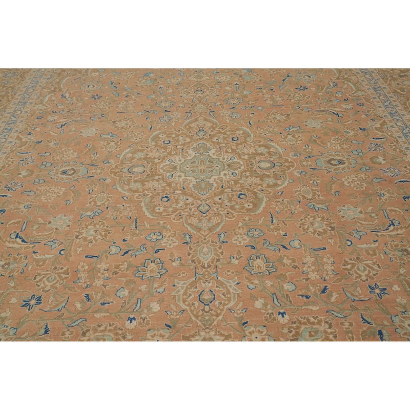 Hand Knotted Oriental 100% Wool Carpet Traditional Floral Oranges & Rust Kashan Area Rug - 13' 10'' X 9' 9''