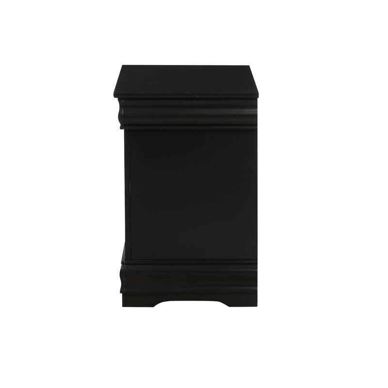 Modern Black Nightstand with 2 Spacious Drawers - Brushed Nickel Handles, Dovetail Construction