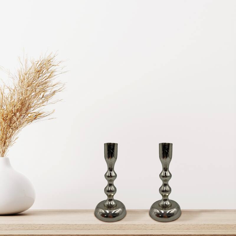7 Inch Decorative Handmade Aluminum Modern Candle holder Set of 2 - 3.5 x 3.5 x 7 in