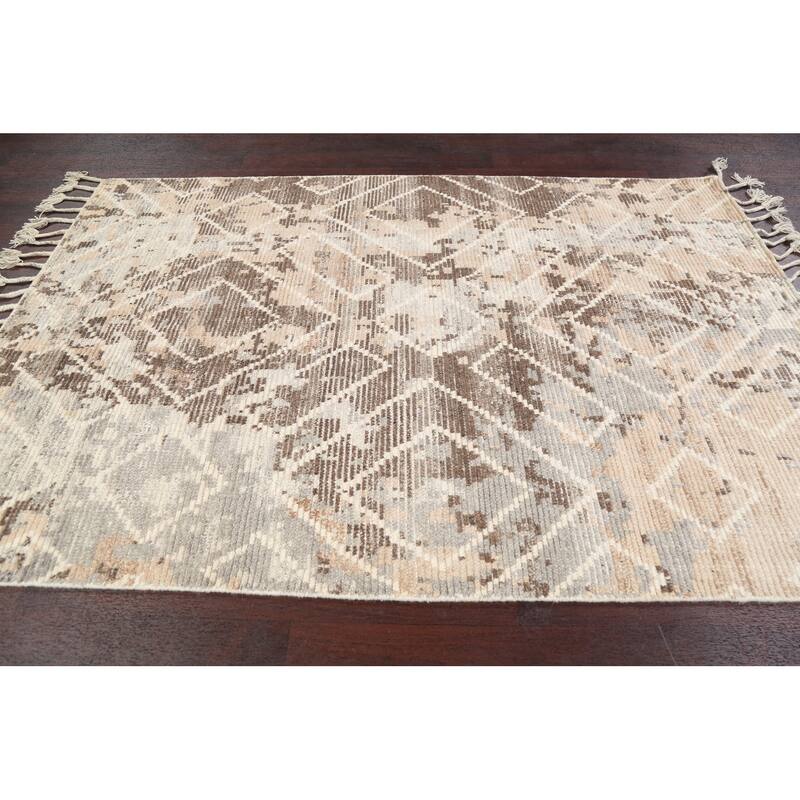 Geometric Contemporary Moroccan Oriental Area Rug Handmade Wool Carpet - 5'4" x 7'10"