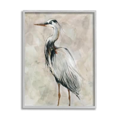 Stupell Crane Bird Portrait Looking Left Neutral Watercolor Framed Wall Art - Grey