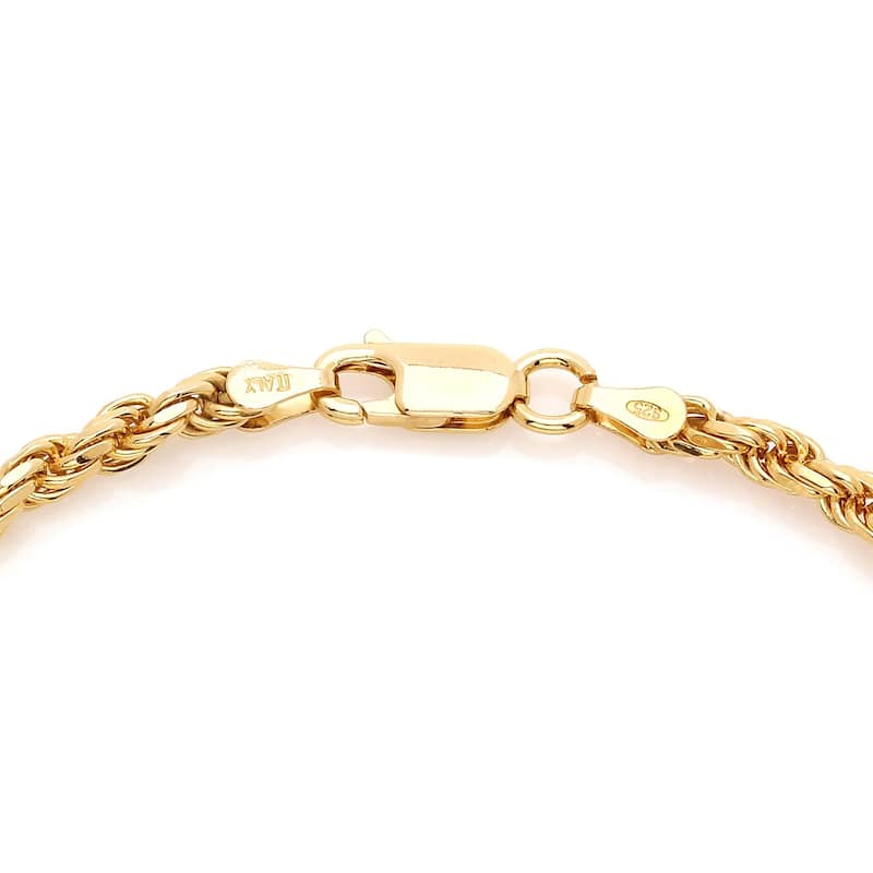 Yellow Gold Plated Silver Diamond-Cut Rope Chain Bracelet (7-8 Inch) - 7 Inch
