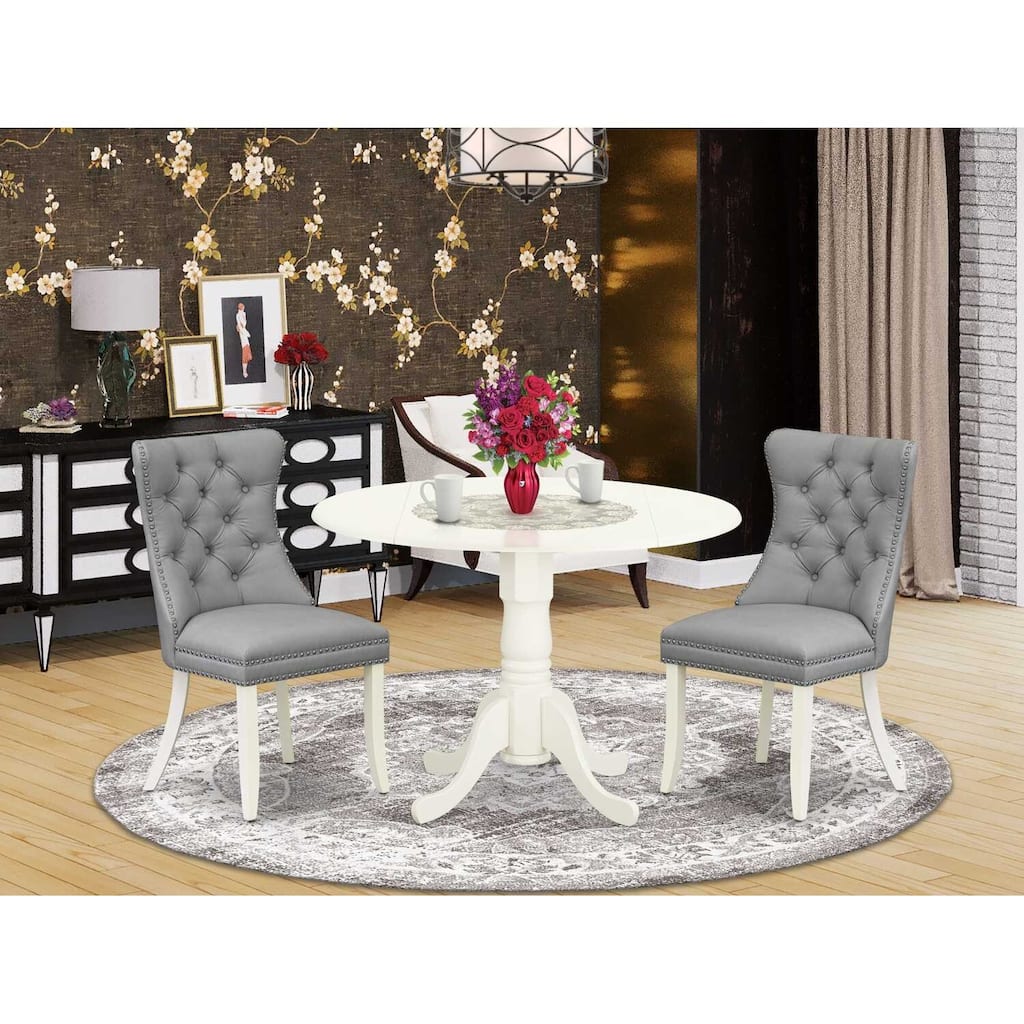 3-Piece Linen white Solid Wood Top-Round Upholstered Dining Room Set -Seats 4