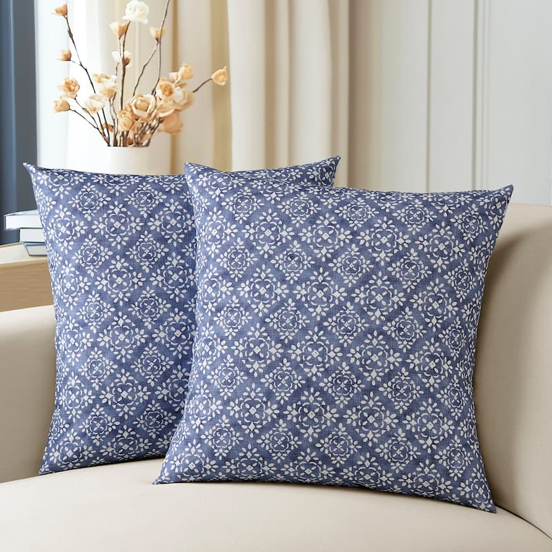 Exclusive Fabrics Printed Cotton Throw Pillow Covers 18 X 18 - Textured Decorative Pillow Covers (Set of 2)