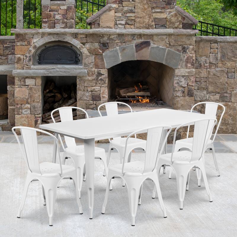 Rectangular Metal Indoor-Outdoor Table Set - White
