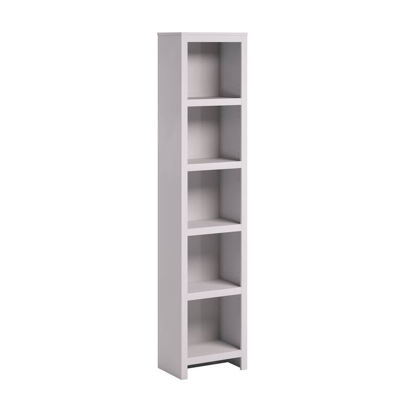 Prepac Moda 80" H 5-Tier Narrow Bookcase, Modern Storage Accent Bookshelf with 3 Adjustable Shelves for Home Office, Living Room - White