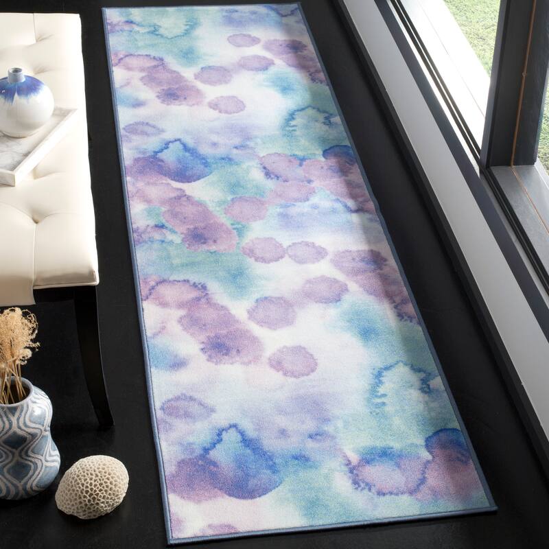 SAFAVIEH Paint Brush Machine Washable Assel Slip Resistant Rug - 2'2" x 8' Runner - Blue/Lavender
