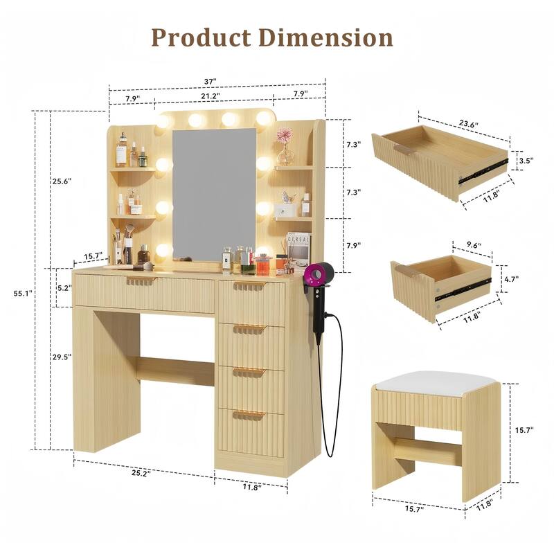 Meyreso Vanity Set With Lighted Mirror