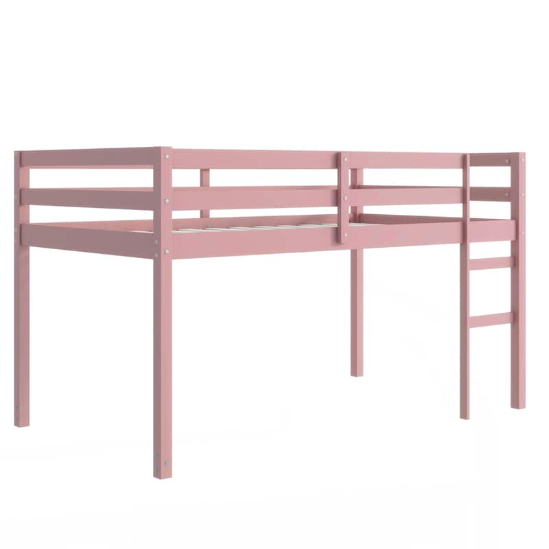 Solid Wooden, Rubber Wooden Twin Loft Bed with Ladder, Bed Platform of Strengthened Slats