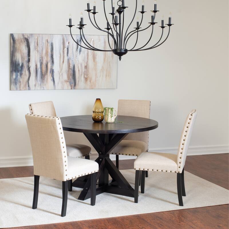 Modern 5-Piece Dining Set with Round Cross Base Table & 4 Chairs