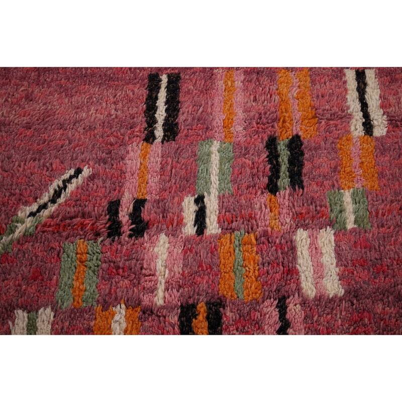 Pink Geometric Moroccan Large Area Rug Hand-Knotted Wool Carpet - 9'10" x 14'7"