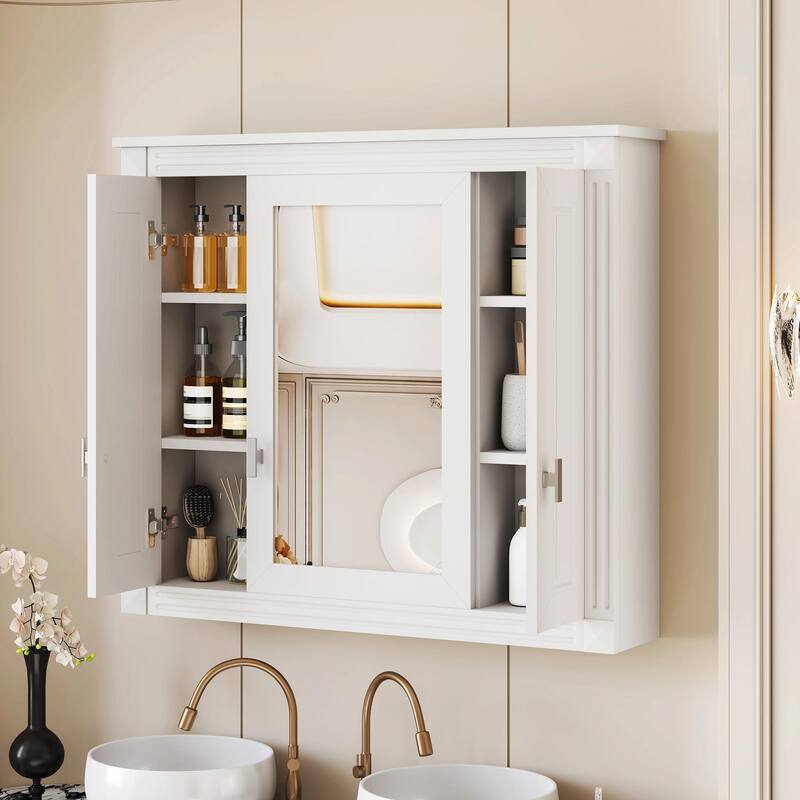 Wall-Mounted Medicine Cabinet with 4 Shelves, Mirrored Door Over-Toilet Storage