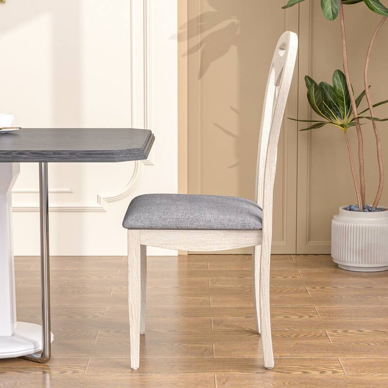 Javlergo Mid-Century Modern Solid Wood Dining Table Set for 4/6, Rectangular Kitchen Table and Chairs, Upholstered Dining Set