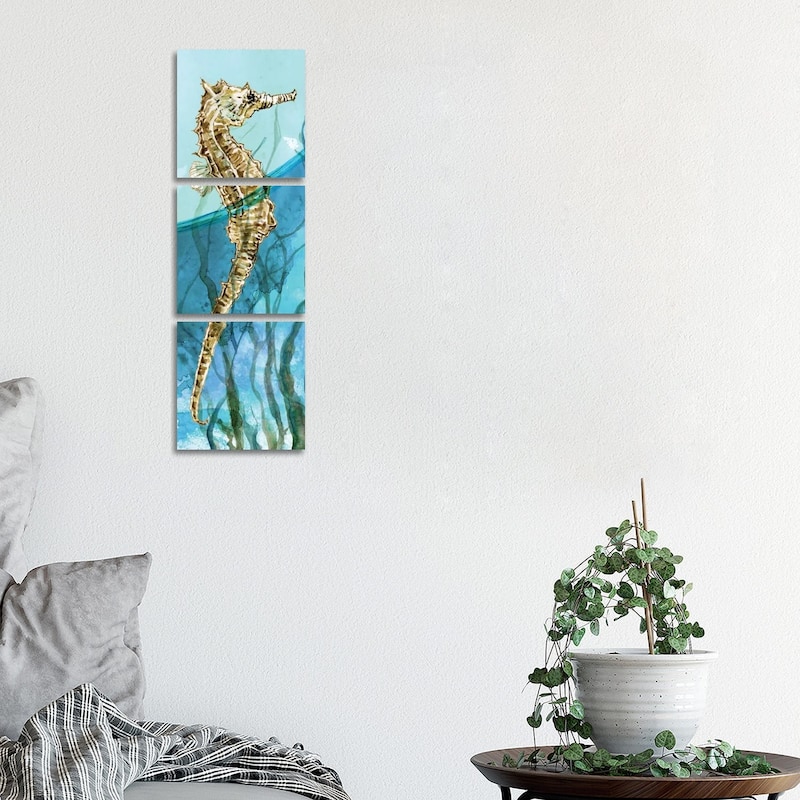 iCanvas "Delray Seahorse I" by Carol Robinson 3-Piece Canvas Wall Art Set - 36x12x1.5