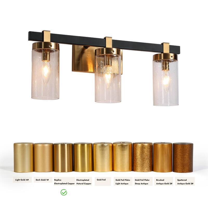 Modern Elegant 2/3-Light Black Gold Bathroom Vanity Light Dimmable Glass Wall Sconces