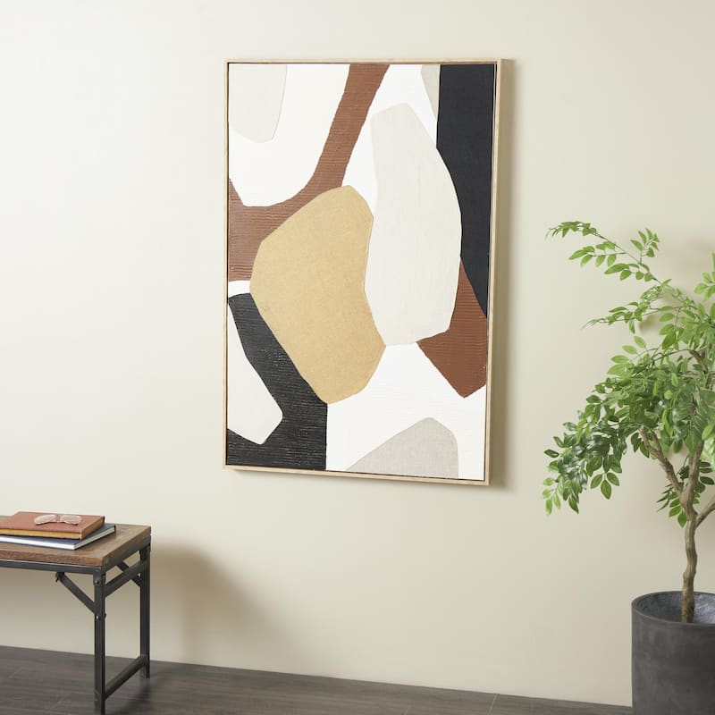 Wooden Geometric Abstract Overlapping Circle Wall Art with Cream Accents - Brown - Roche River Decor