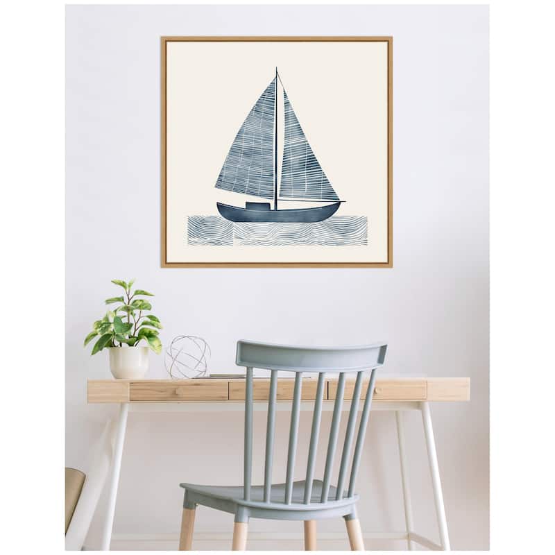 Kate and Laurel Nautical Blue Sailboat SQ Expansion by The Creative Bunch Studio Framed Canvas Wall Art Print