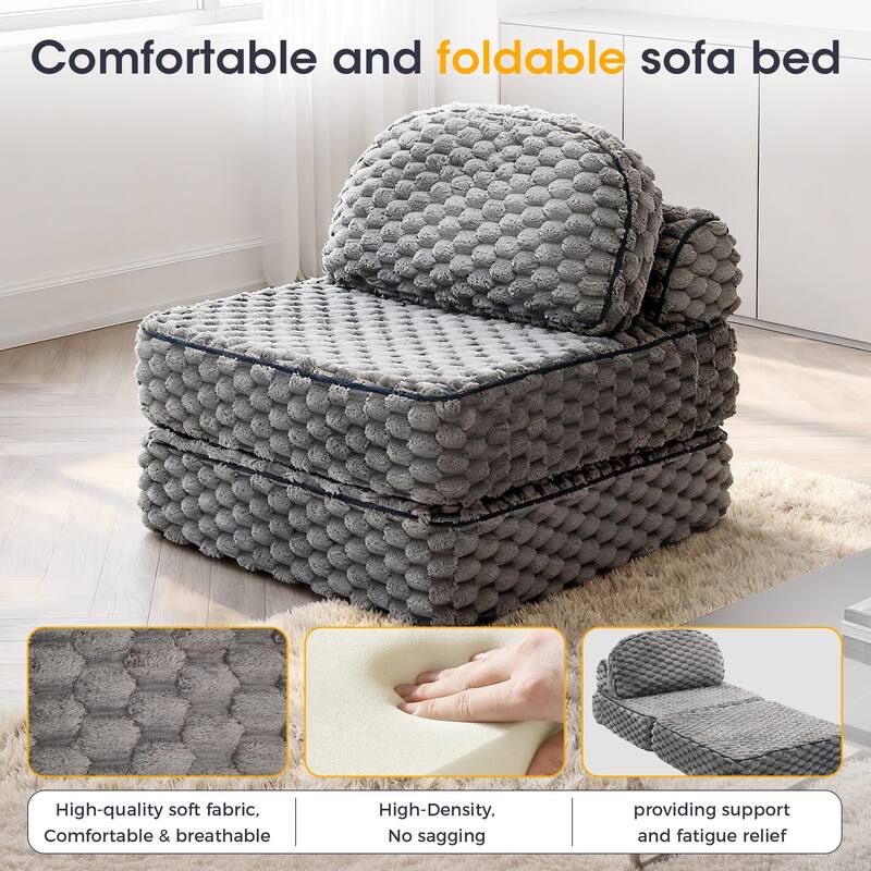 3-in-1 Convertible Sofa Bed Soft Fuzzy Fabric