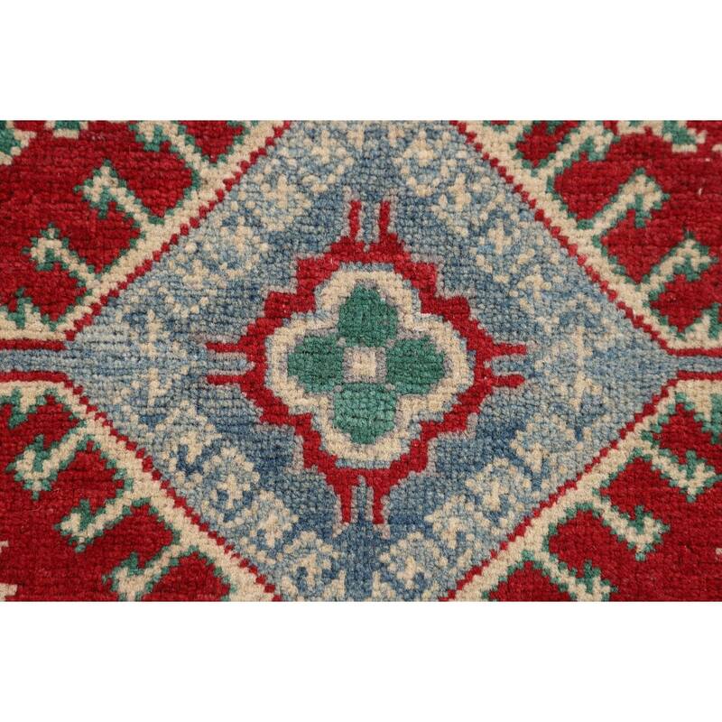 Geometric Red Kazak Accent Rug Hand-Knotted Bedroom Wool Carpet - 2'9" x 3'10"