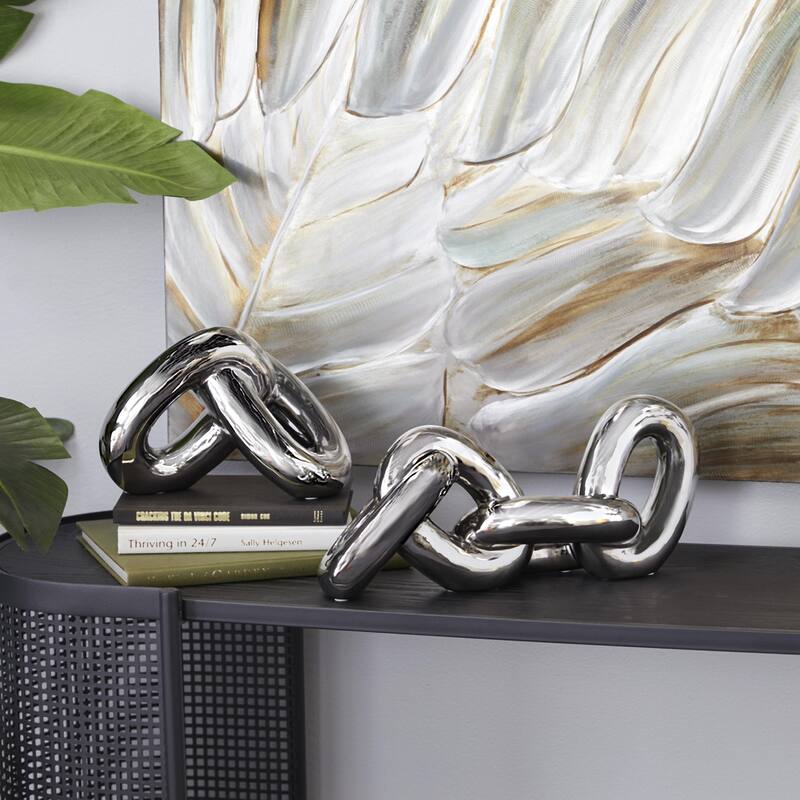 Porcelain Ceramic Chain Decorative Sculpture - Set of 2 Gold, Silver - CosmoLiving by Cosmopolitan