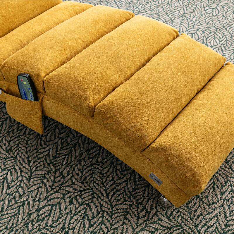 Mustard Modern 21.65" High Back Upholstered Chaise Lounge Chair with Remote Control and Ergonomic Electric Massage