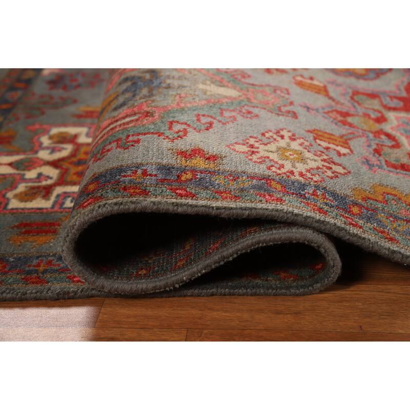 Hand Knotted Oriental 100% Wool Carpet Traditional Geometric Greys & Charcoal Kazak Area Rug - 5' 10'' X 4' 0''
