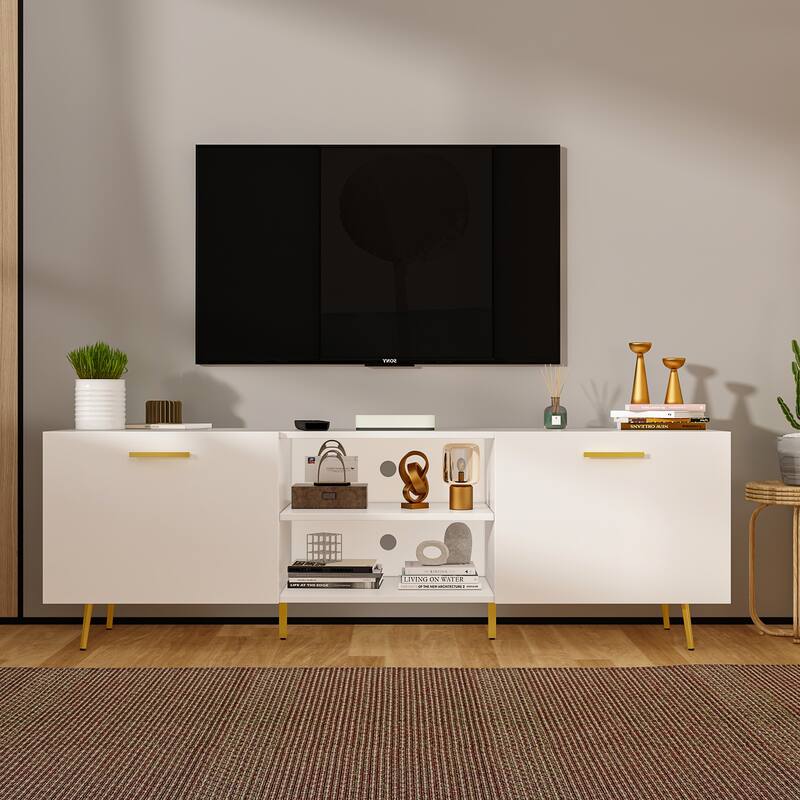 Timechee 69-in Modern TV Stand Console Center w/ Double Doors - 69"L