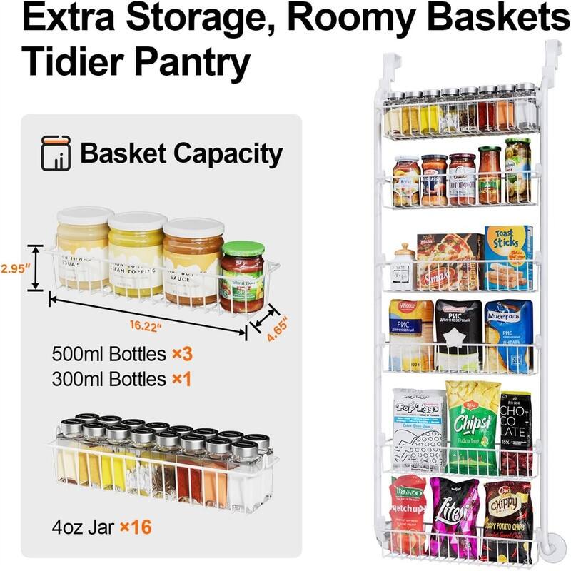ver the Door Pantry Organizer Metal Pantry Organizers and Storage 6Tier - 5.43"D x 16.73"W x 6.06"H