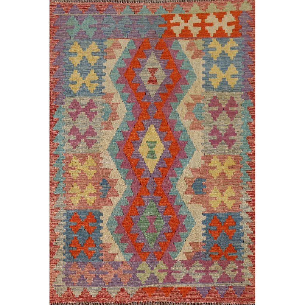Multicolor Kilim Oriental Accent Rug Hand-Woven Wool Foyer Carpet - 3'4"x 4'11"