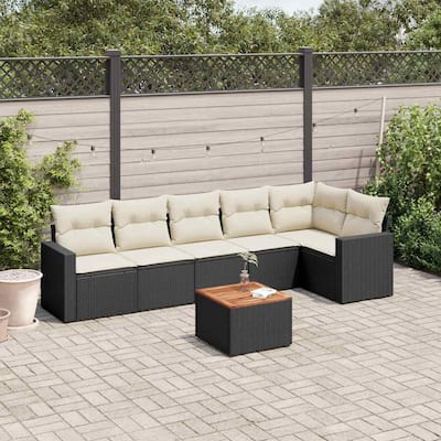 vidaXL Patio Sofa Set with Cushions Outdoor Furniture 7 Piece Poly Rattan - 24.4 x 25.8 x 27.2