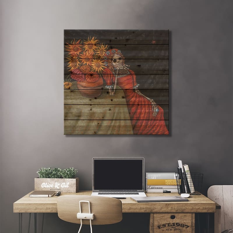 Conversation With A Spider Print On Wood by Holly Wood - Multi-Color