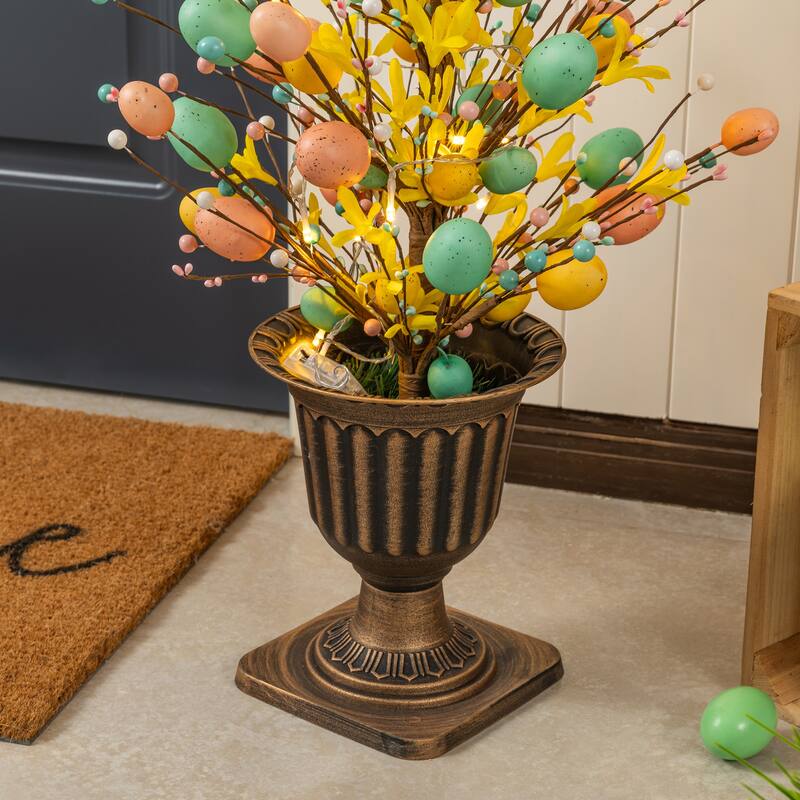 Glitzhome 36"H Easter Egg Berries Flower Urn Porch Tree with 20 Warm White Lights and Timer