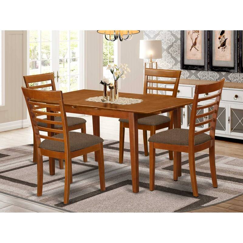 HomeStock 5-Pc Saddle Brown Finish Solid Wood Top - Dining Room Set - Seats 4