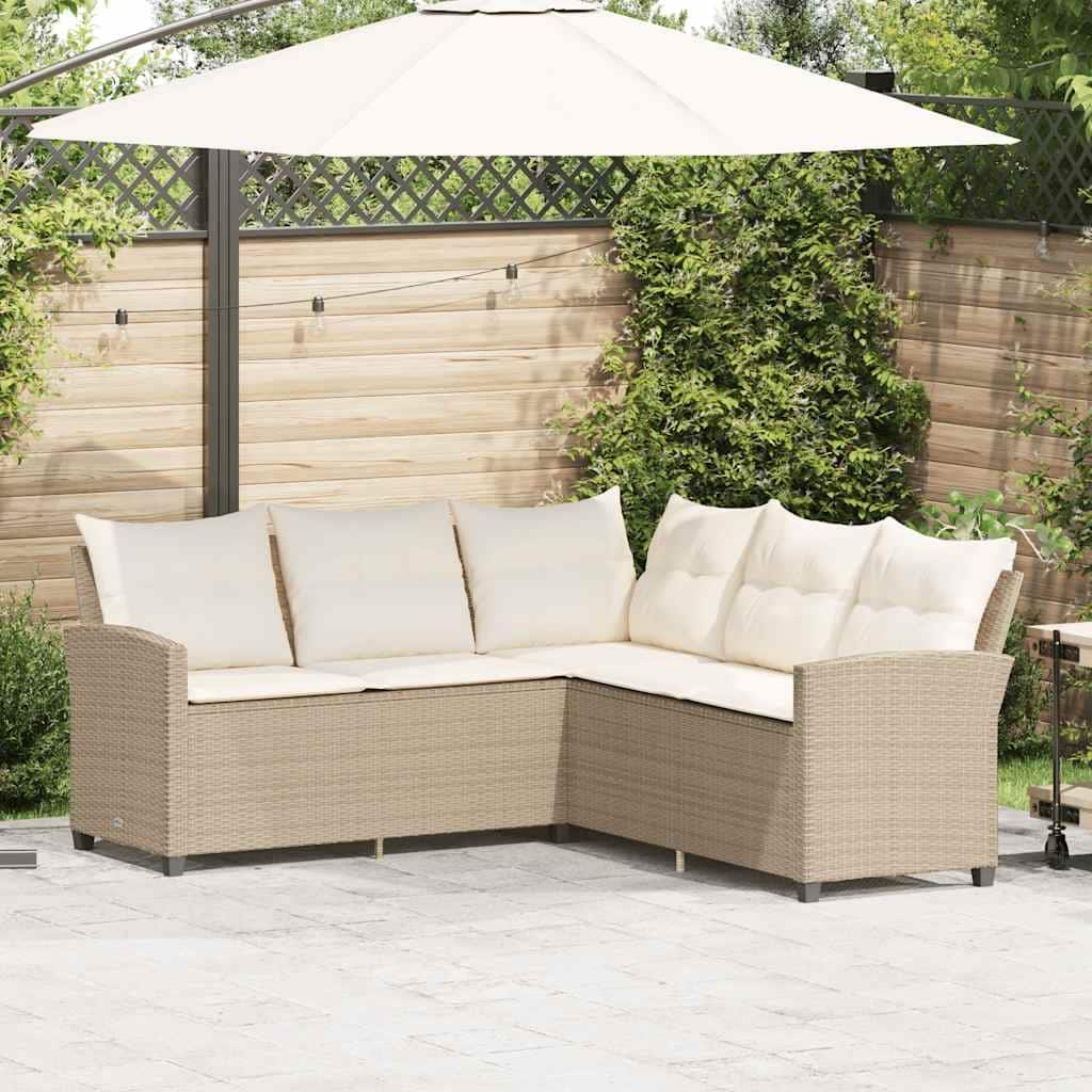 vidaXL Couch Sofa Beige PE rattan, powder-coated steel Large - 72.4 x 72.4 x 31.5