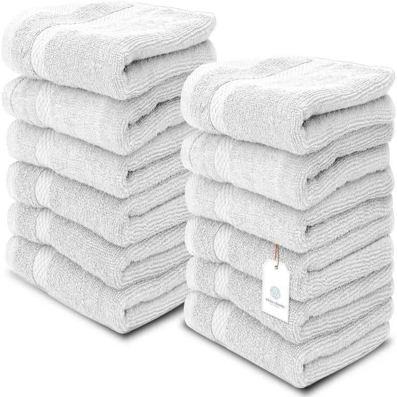 White Classic Luxury Cotton Washcloth 13x13 - Set of 12