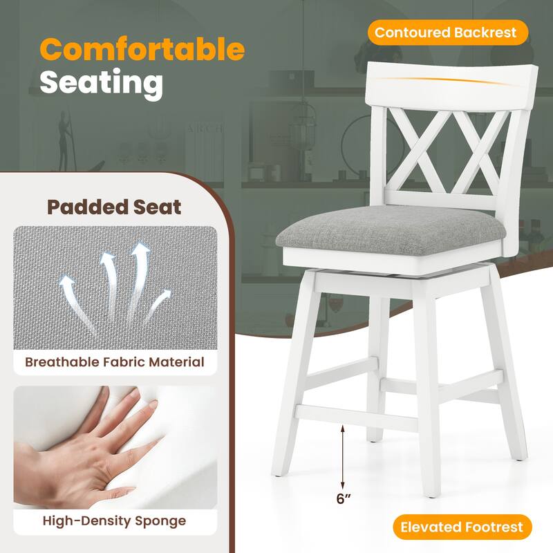 Gymax 26'' Bar Stool Wooden Chair Set of 3 w/Contoured Backrest Swivel