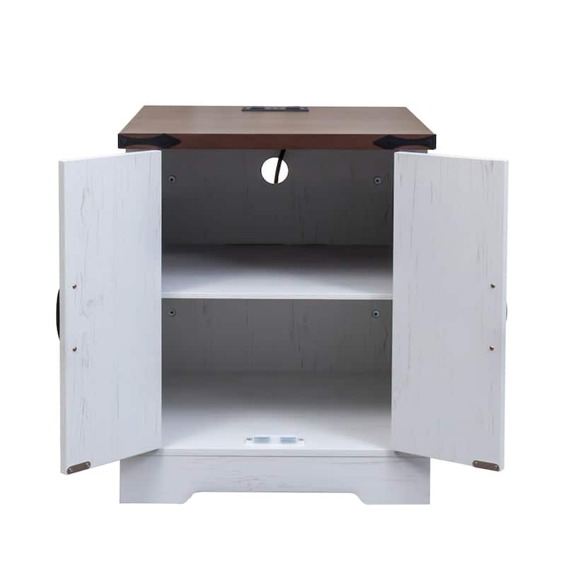 Farmhouse End Table Sofa Side Table with Charging Station