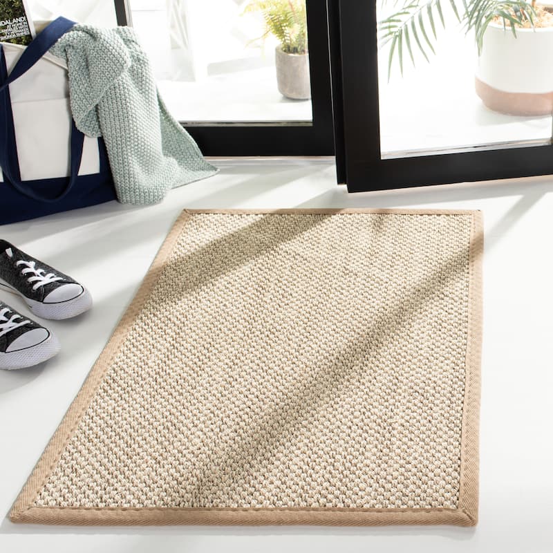 SAFAVIEH Natural Fiber Pacific Casual Border Sisal Rug - 2'6" x 4' - Marble/Linen - Rectangle