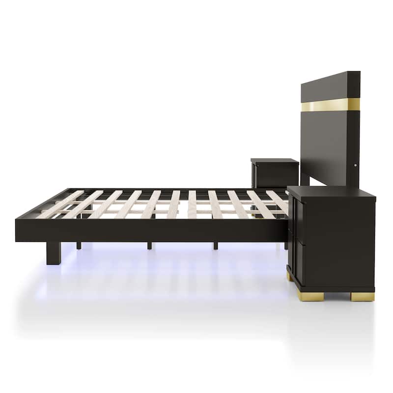 Furniture of America Halifax Modern 3-Piece Wood Platform Bedroom Set with Underbed LED